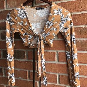 NastyGal Floral Crop Tie Top